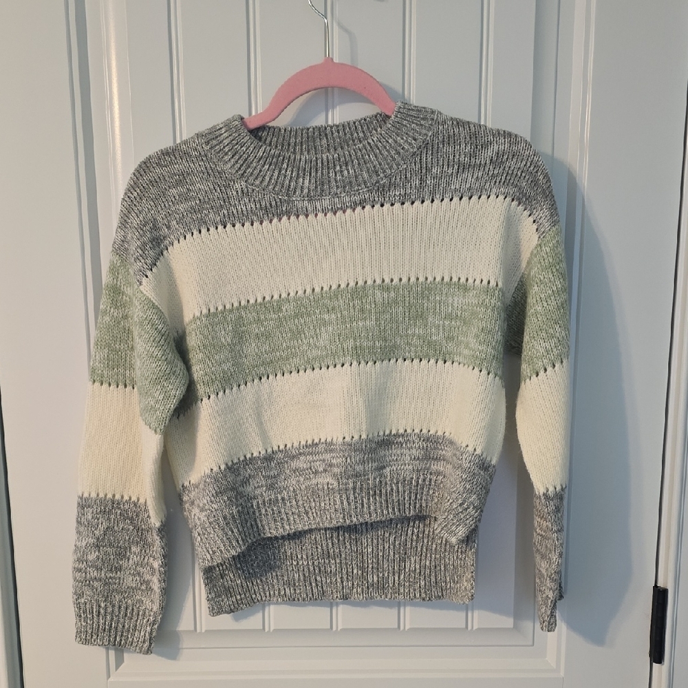 Soho Apparel Women's Striped Sweater Gray, Green, and Cream XS